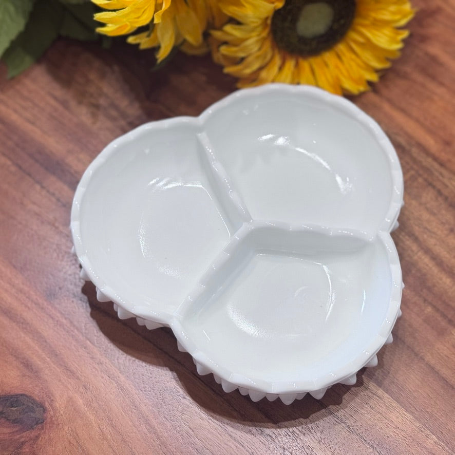 Fenton Hobnail Milk Glass Divided Dish