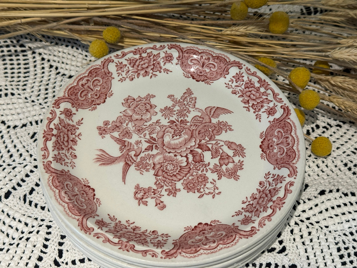 Vintage WINDSOR Steelite Ironstone Pink Transferware Floral Plates