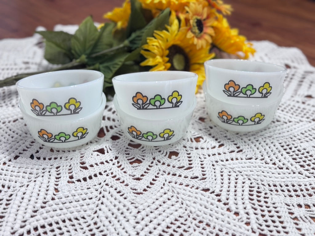 Anchor Hocking Fire-King 'Summerfield' Milk Glass Ramekins