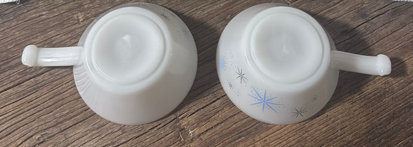 Glassbake Atomic Starburst Handled Soup Bowls