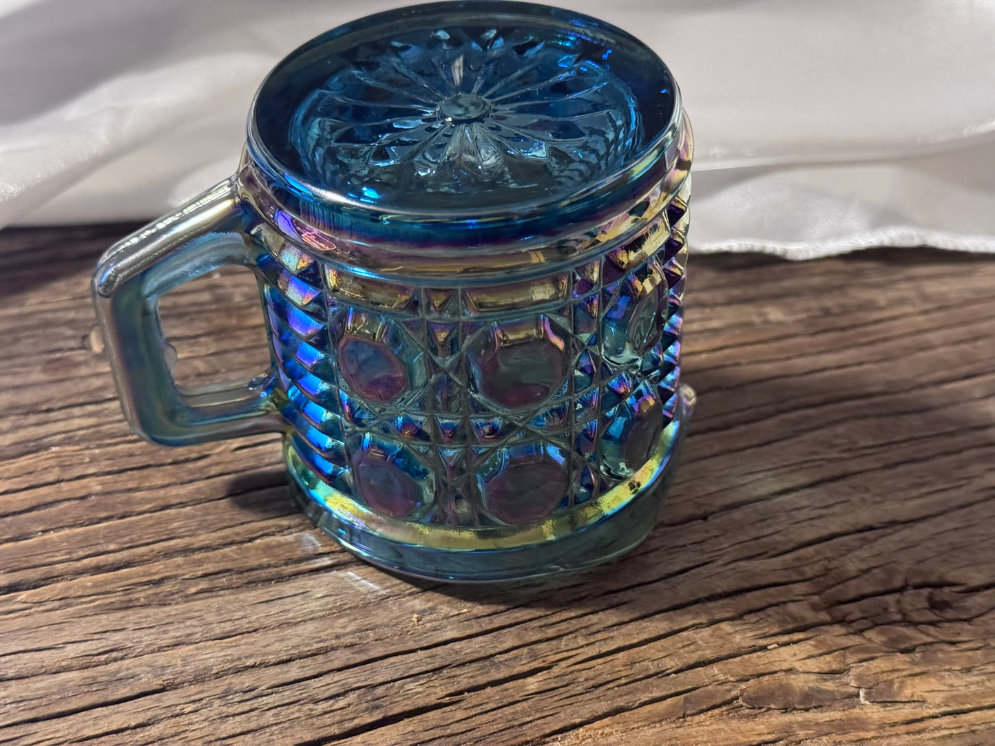 Blue Iridescent Carnival Glass Creamer