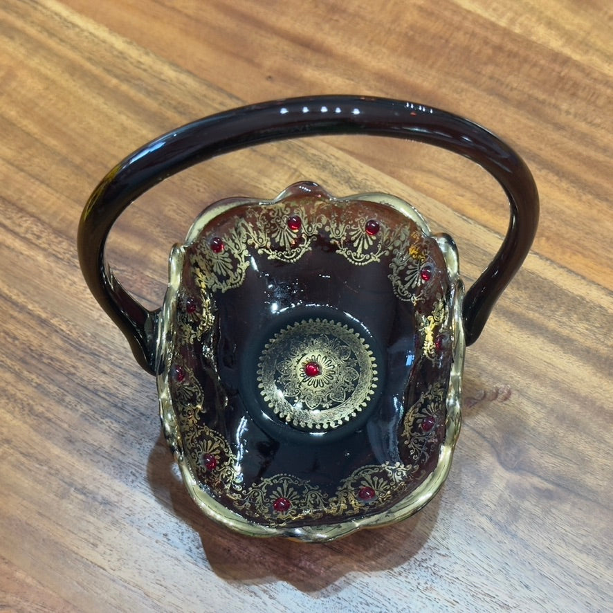 Art Glass Handled Amethyst Basket