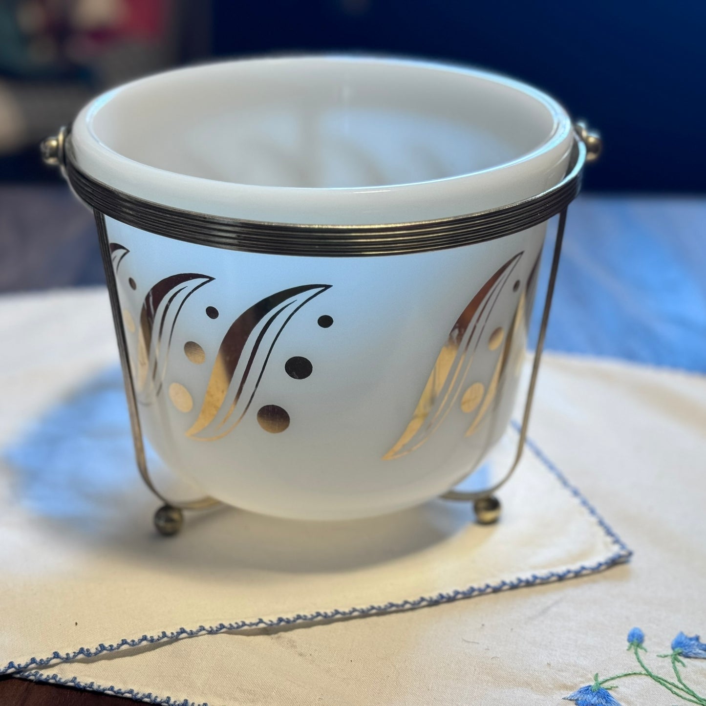 Milk Glass Atomic Gold Ice Bucket