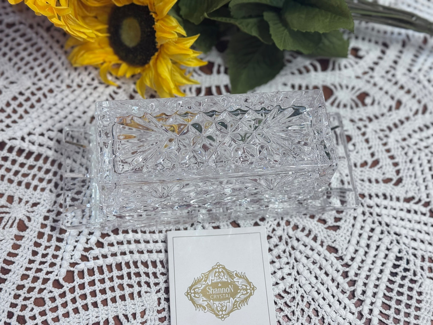 Shannon Crystal Pineapple Etch Butter Dish