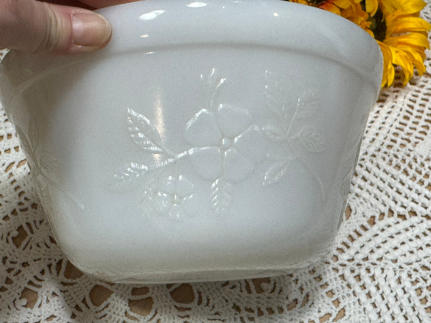 Glasbake Milk Glass Floral Design Mixing Bowl