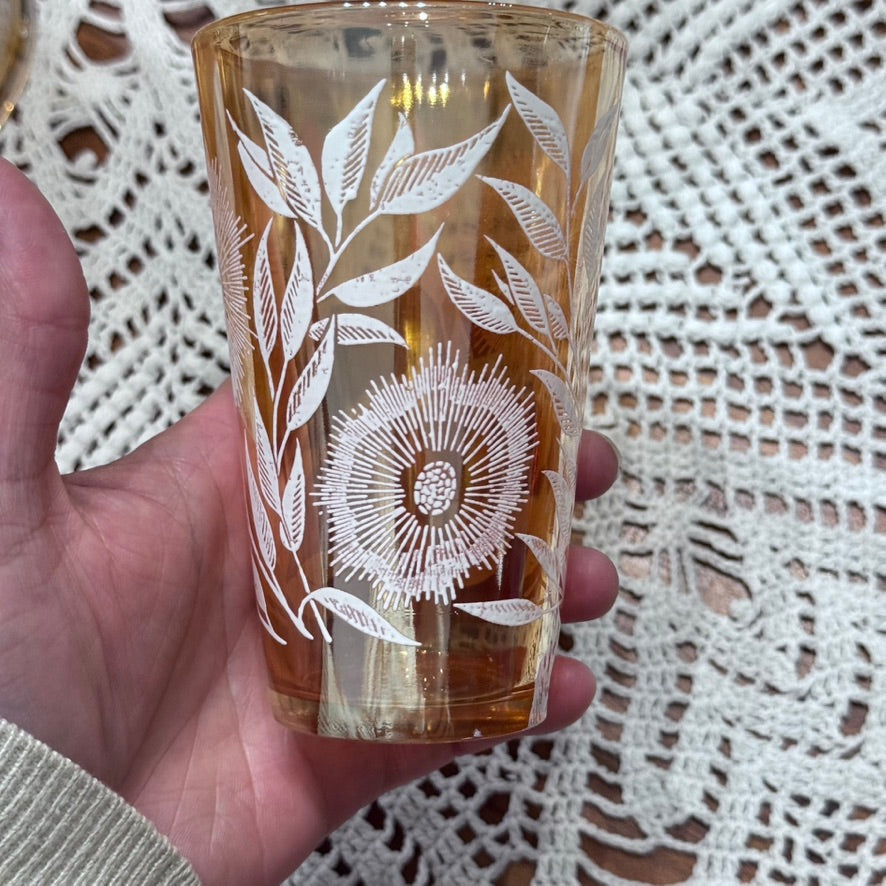 Jeannette Marigold Carnival Glass Pitcher & Glasses