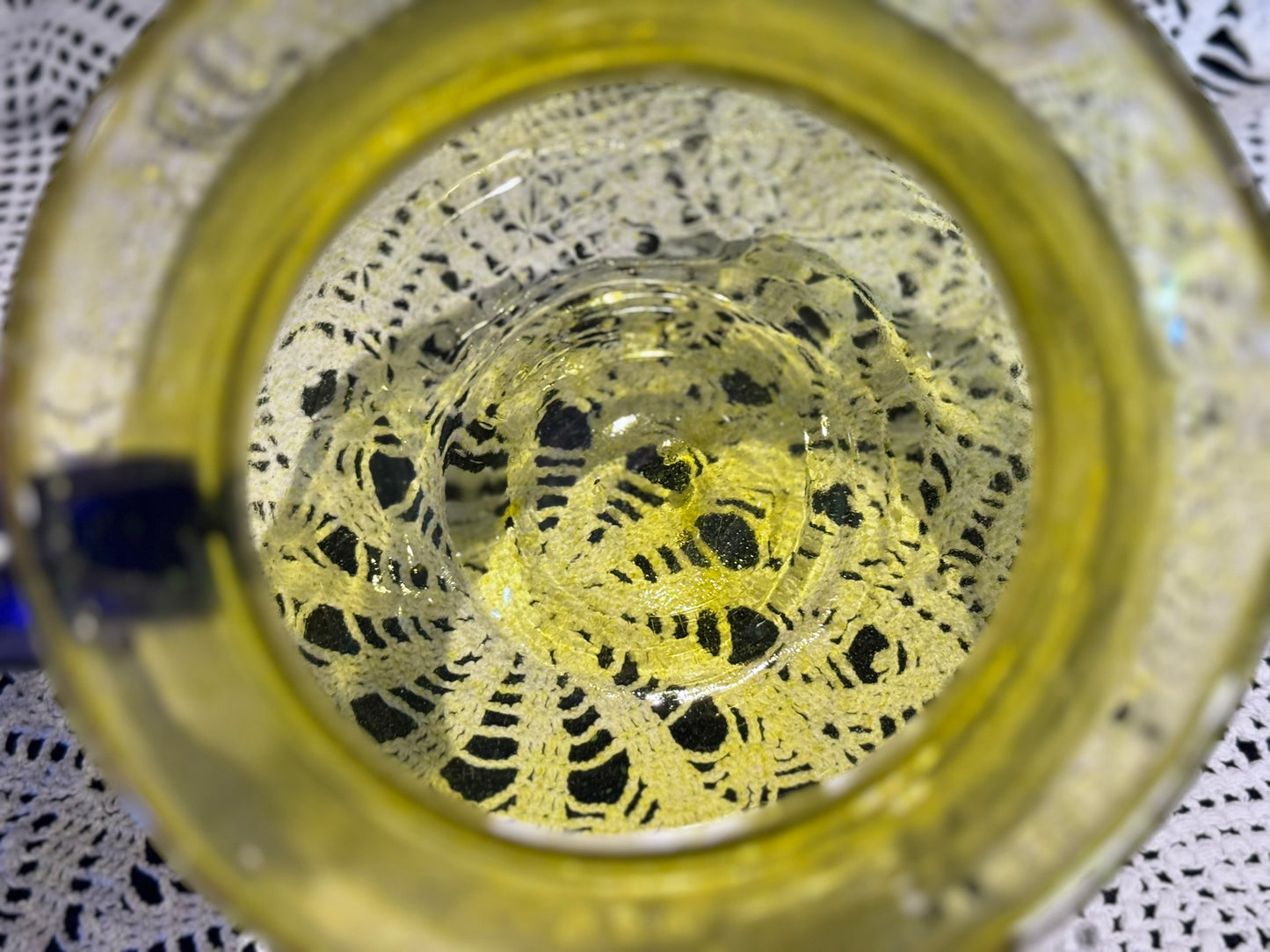 Large Art Glass Yellow & Blue Pitcher