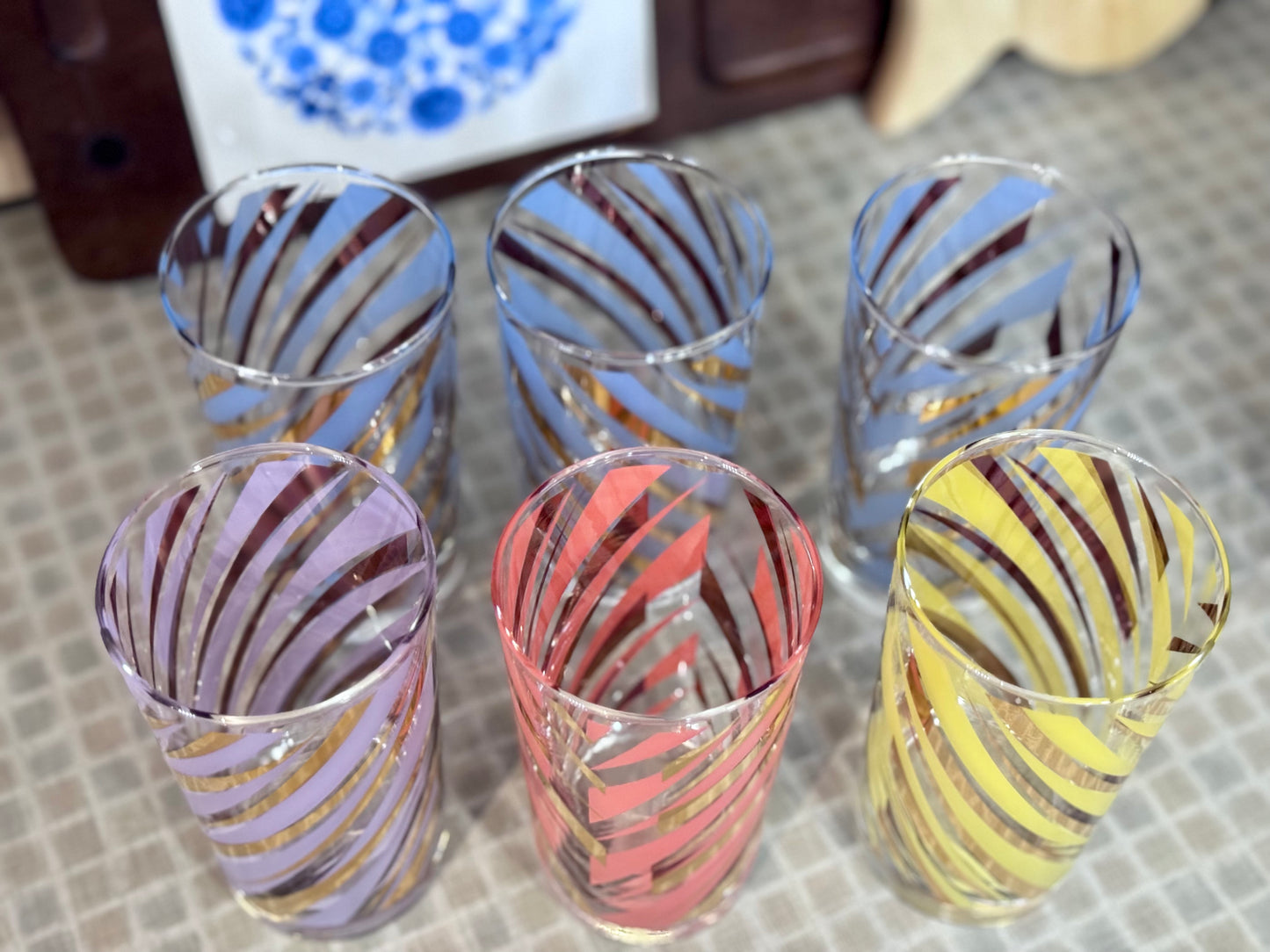 Midcentury Striped 12 oz Tumbler Bar Glasses