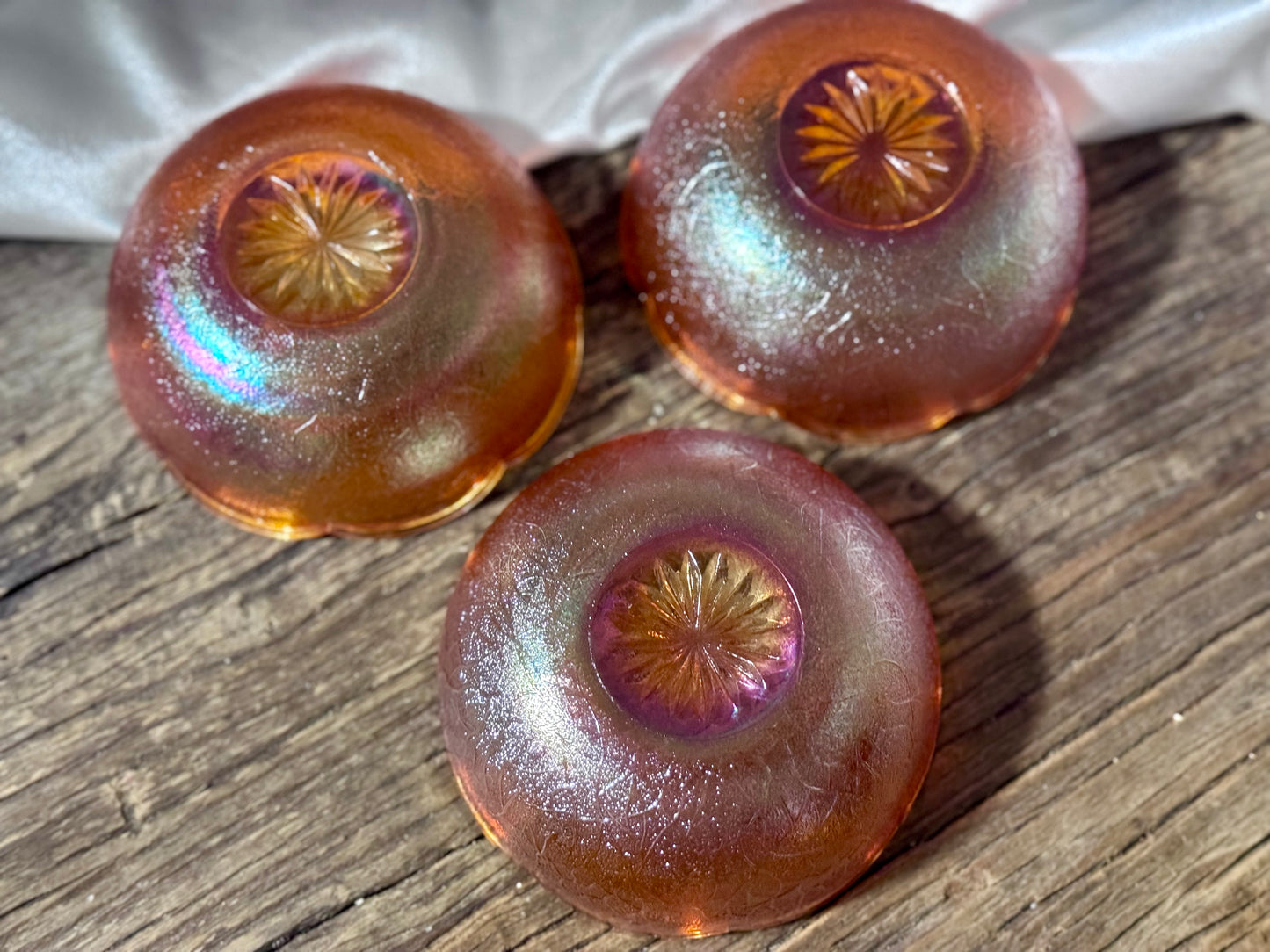 Jeanette Glass/Carnival Glass, Marigold, Crackle Pattern, Small Bowls