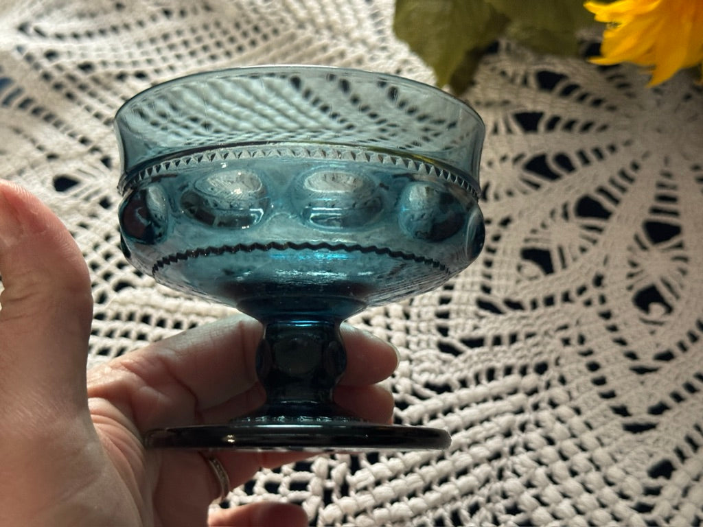 Vintage Indiana Blue Glass Champagne King's Crown Glasses