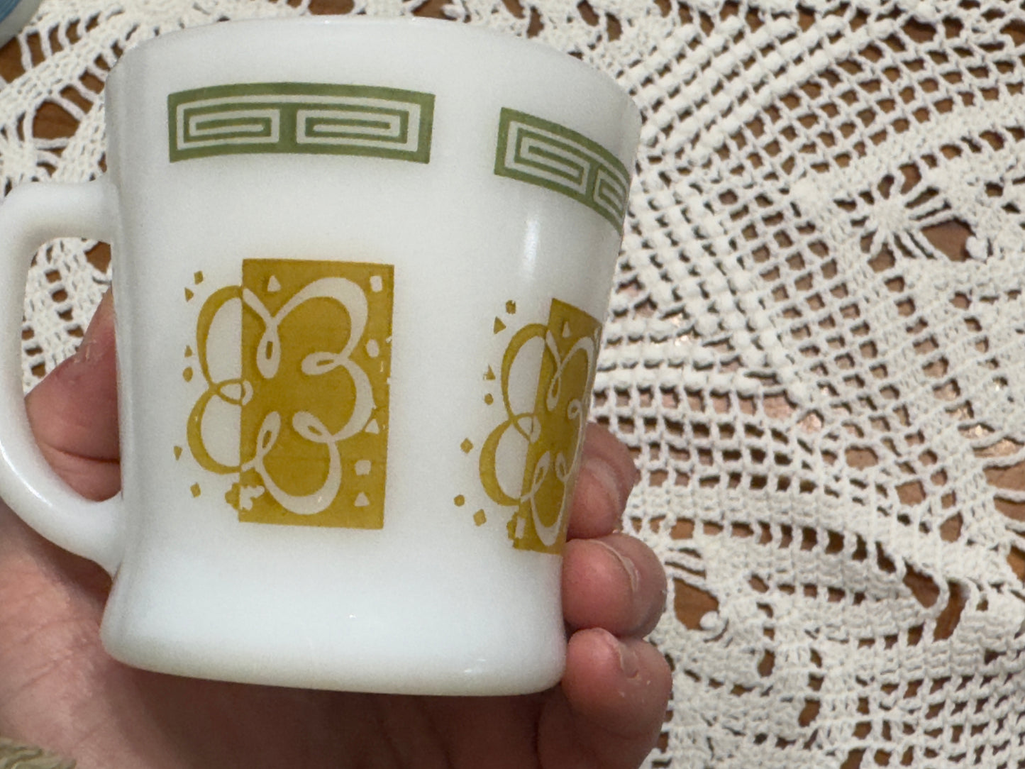 Anchor Hocking Fire-King Greek Key Milk Glass Mugs