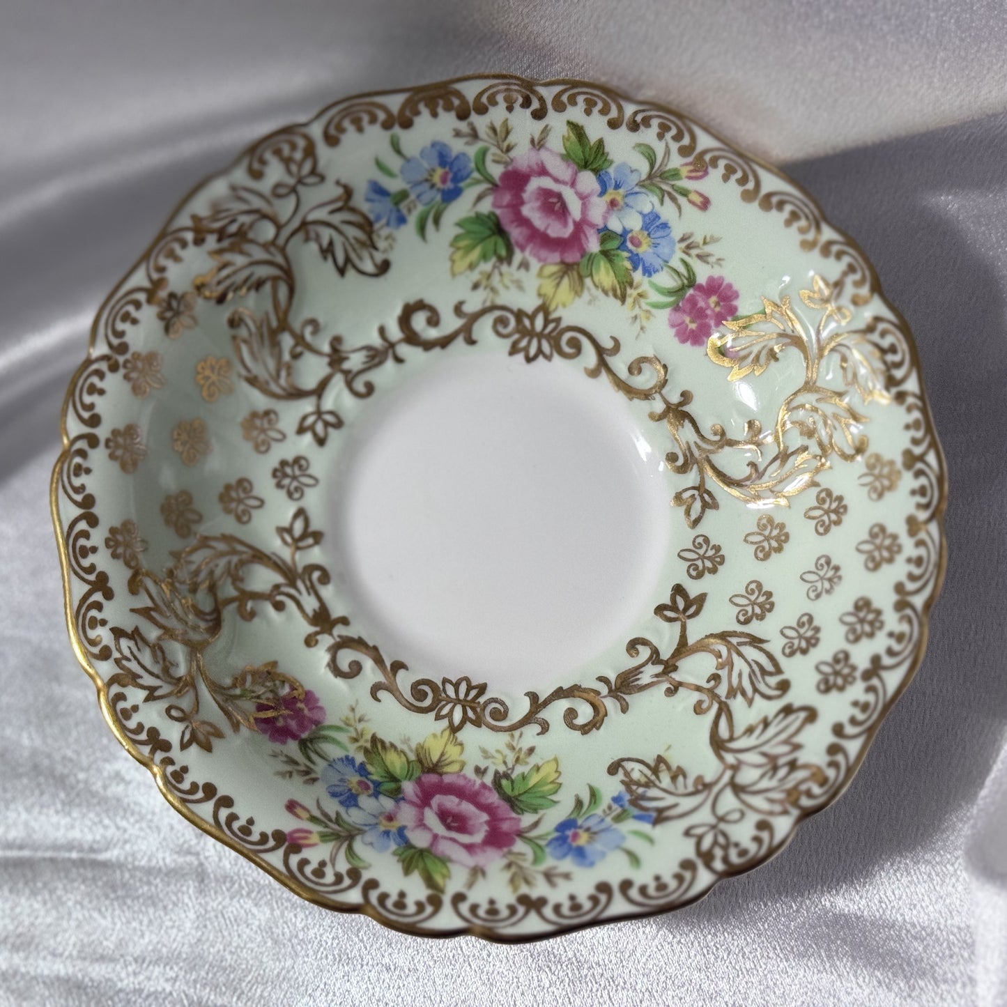 EB Foley Green/Floral & Gold Gild Cup and Saucer