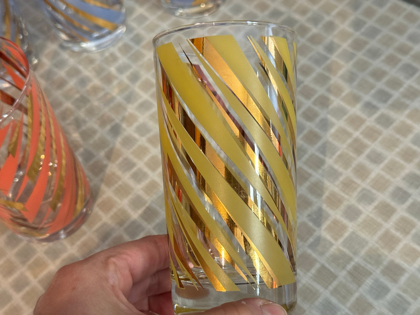 Midcentury Striped 12 oz Tumbler Bar Glasses