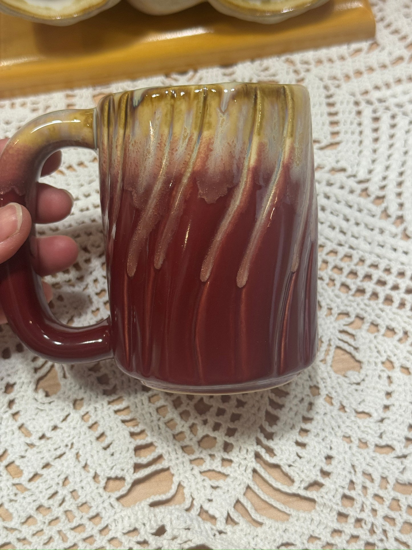 Rodolfo Padilla Stoneware Mugs With Wood Rack