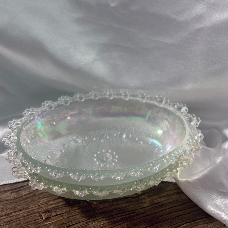 Bubble Glass/Ice Bark Beaded Oval Dishes