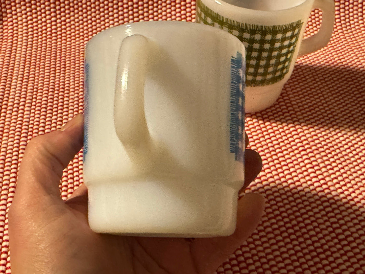 Anchor Hocking Fire-King Stackable Gingham Milk Glass Mugs