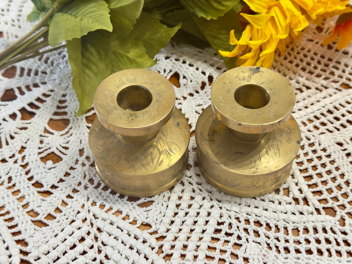 Etched Brass India Candlestick Holders