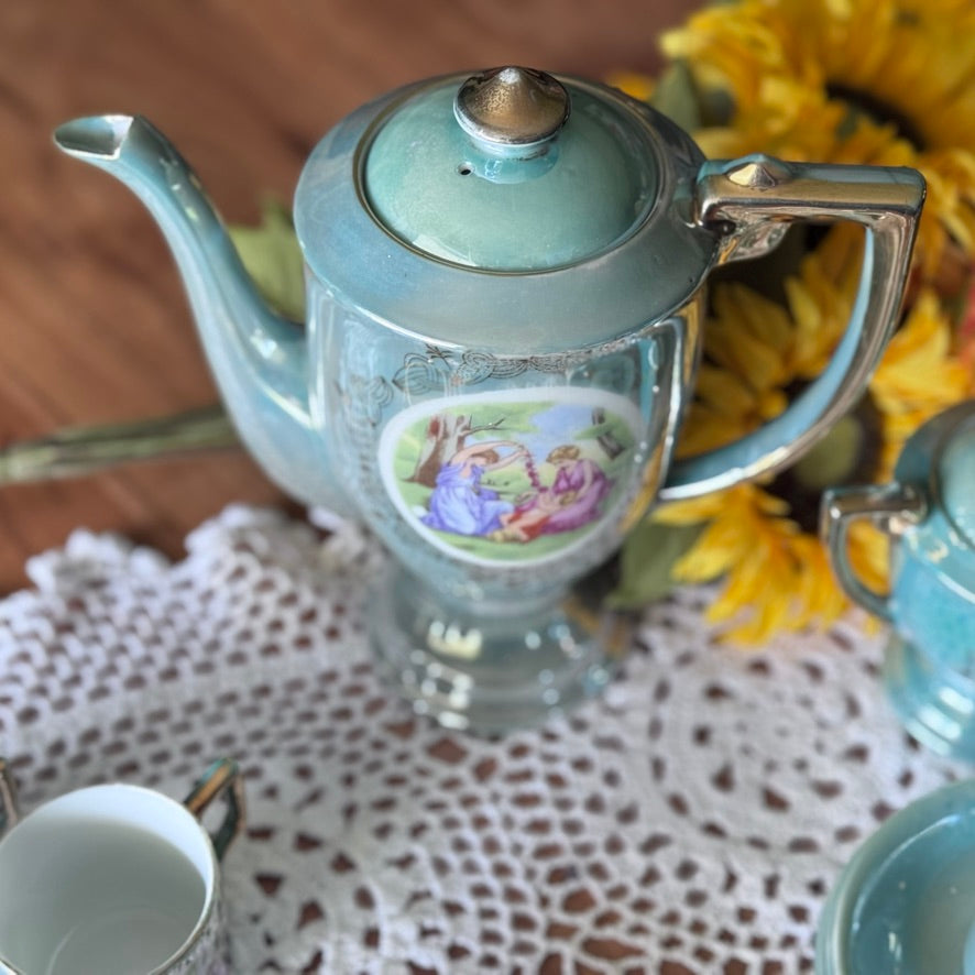 Greek Inspired Green/Aqua Lustreware Tea Set Japan