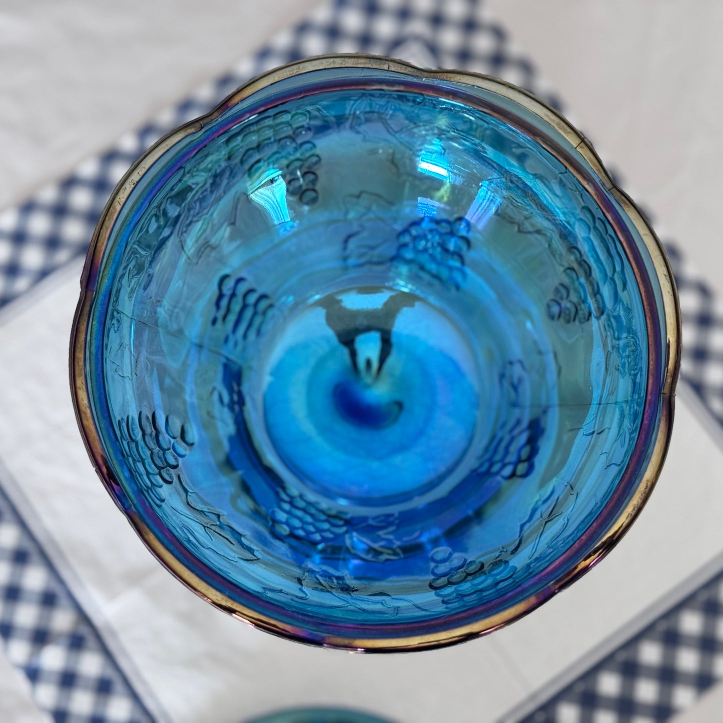 Indiana Blue Carnival Glass Pedestal Compote Dish with Lid