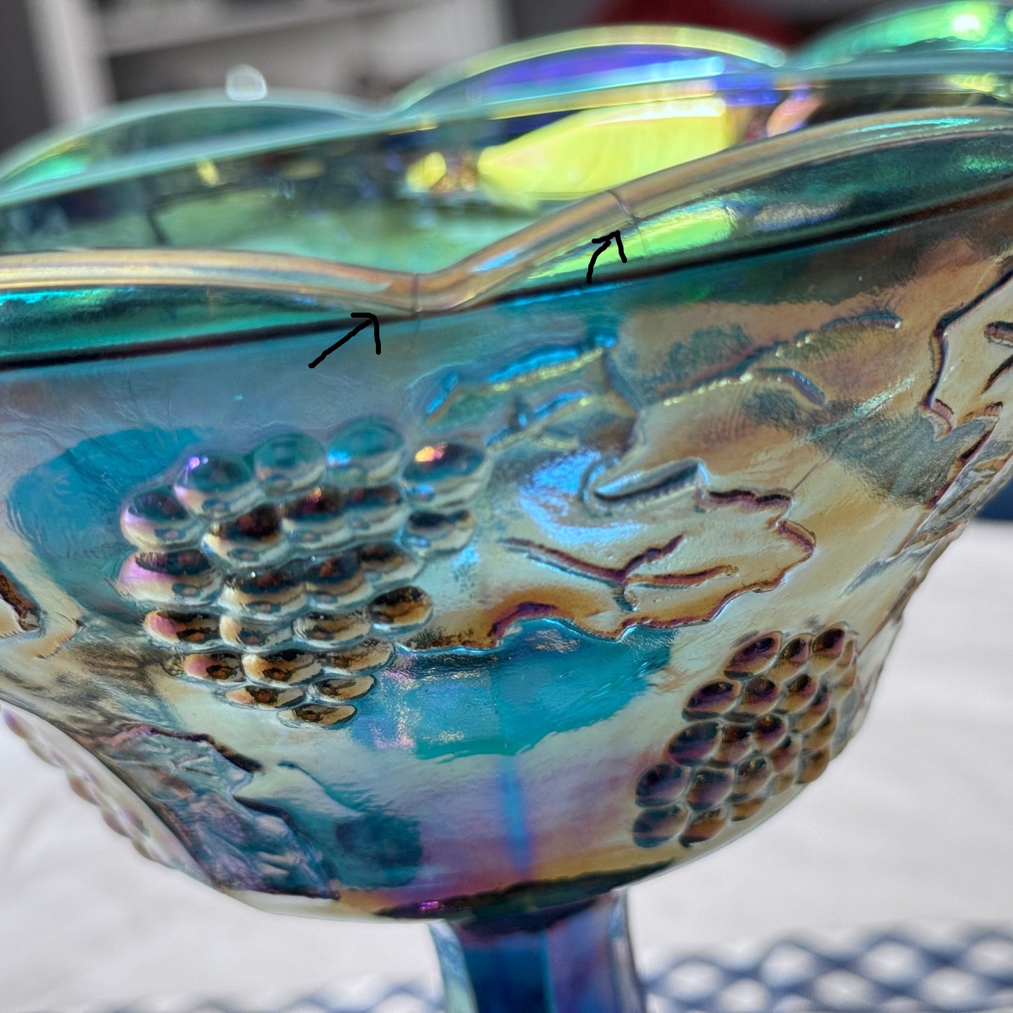 Indiana Blue Carnival Glass Pedestal Compote Dish with Lid