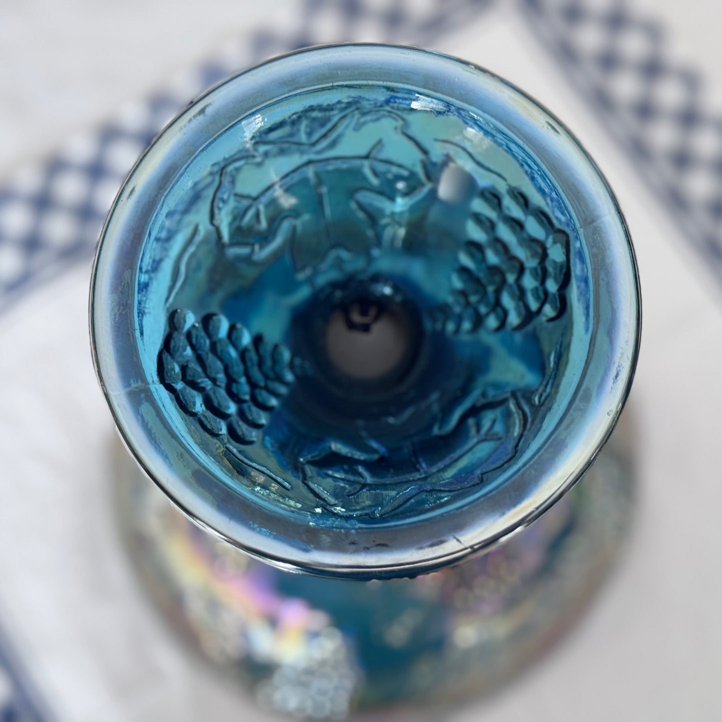 Indiana Blue Carnival Glass Pedestal Compote Dish with Lid