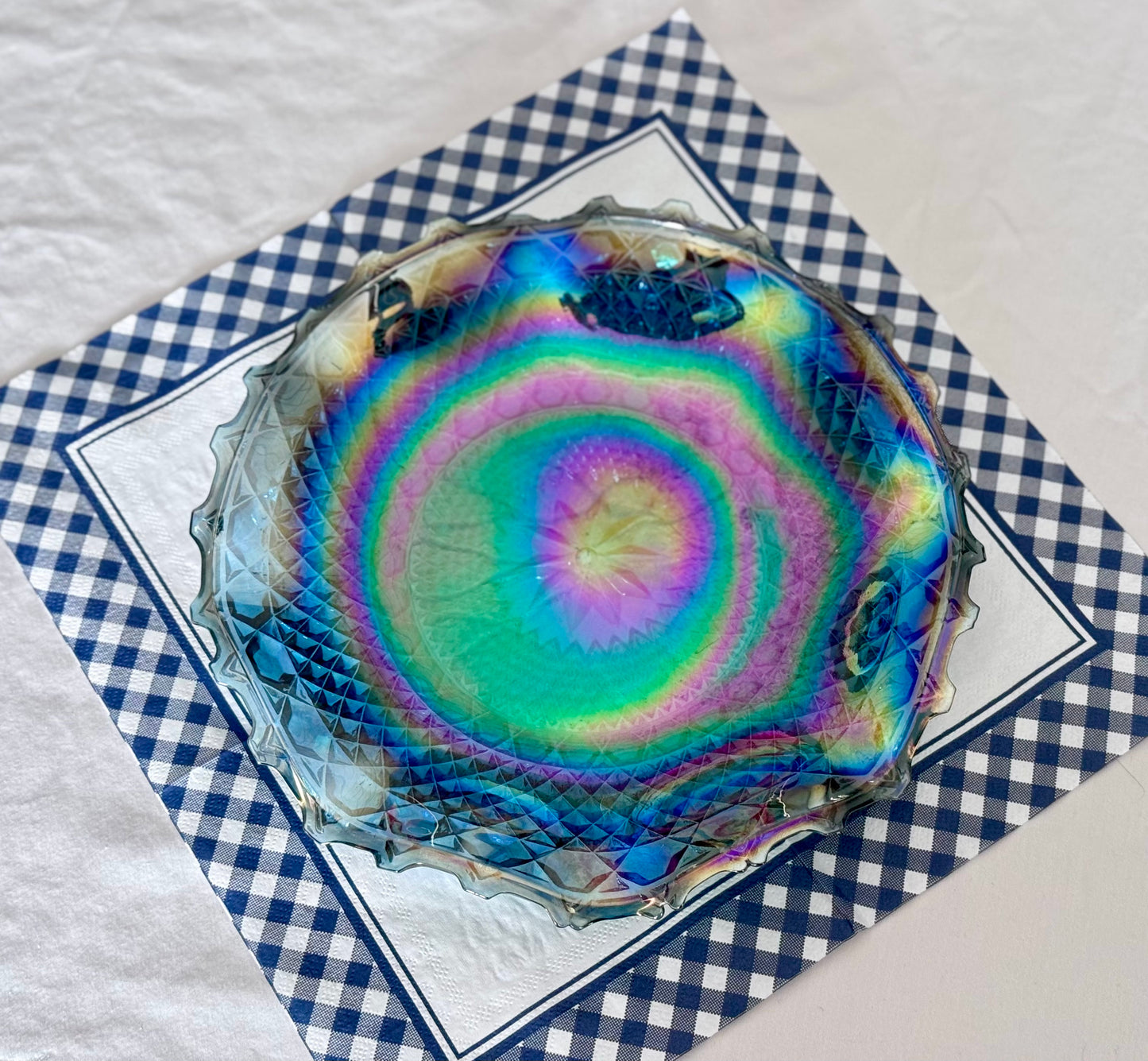 Blue Indiana/Carnival Glass Ruffled Plate