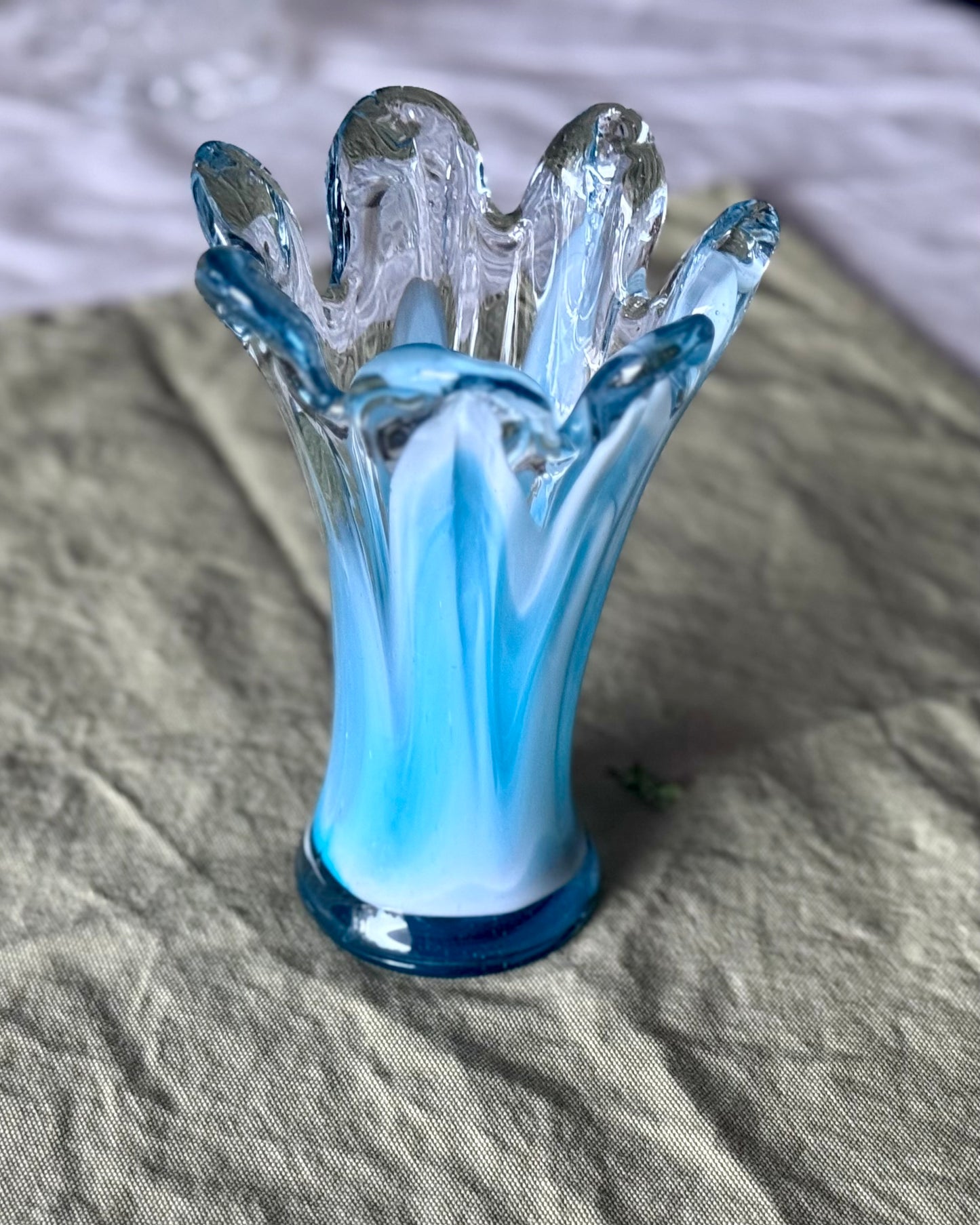 Murano Style Hand Blown Finger Swung Art Glass Vase