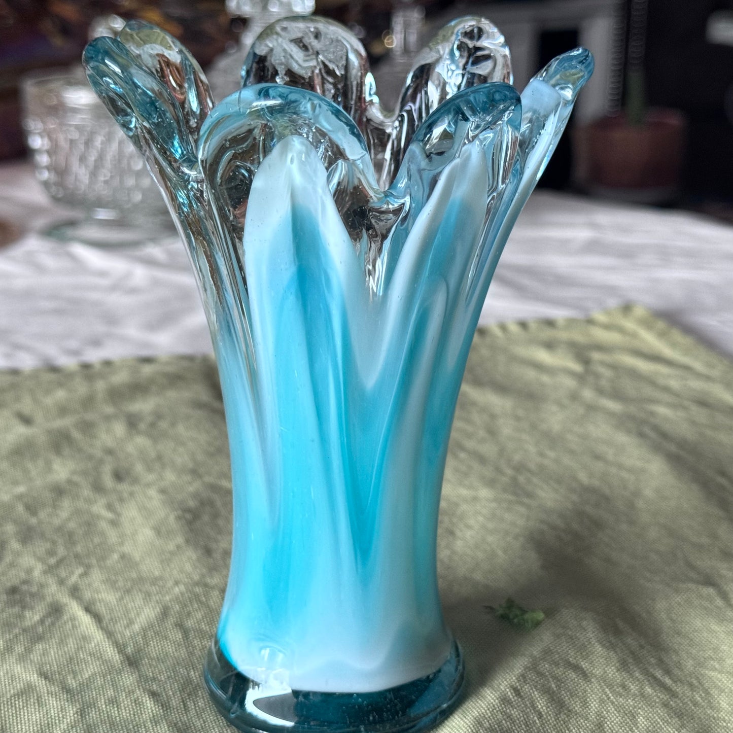 Murano Style Hand Blown Finger Swung Art Glass Vase
