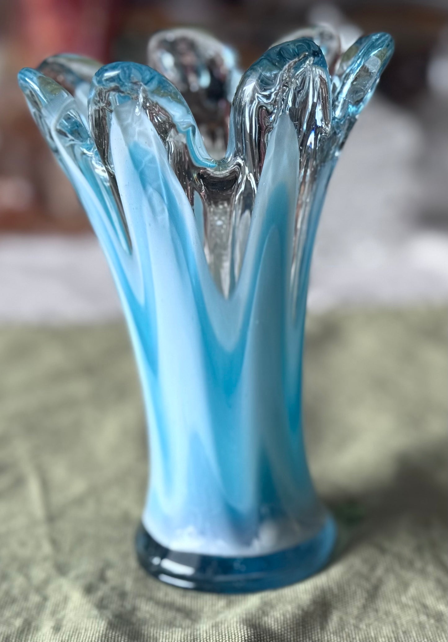 Murano Style Hand Blown Finger Swung Art Glass Vase