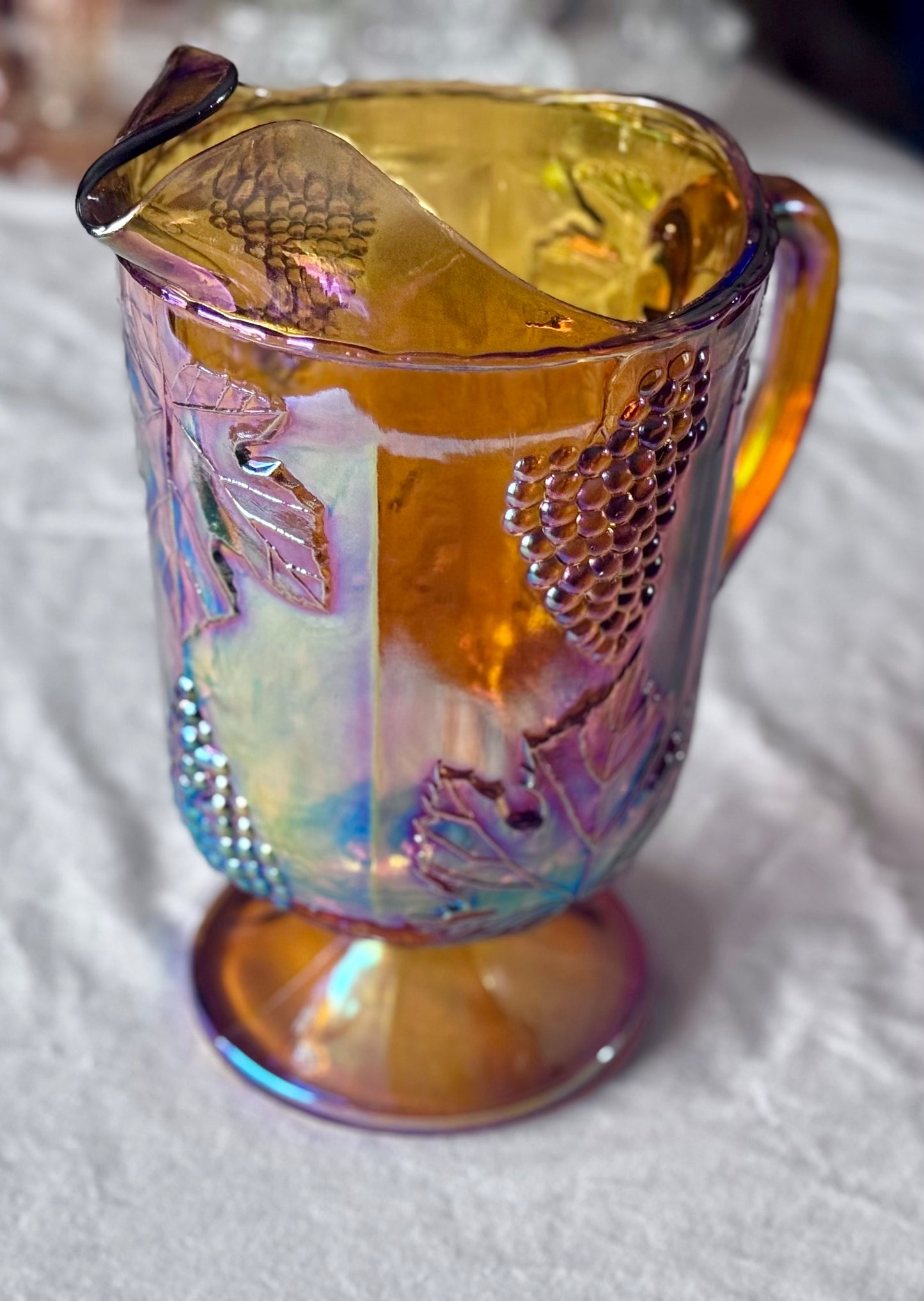 Large Indiana Carnival Glass Marigold Pitcher