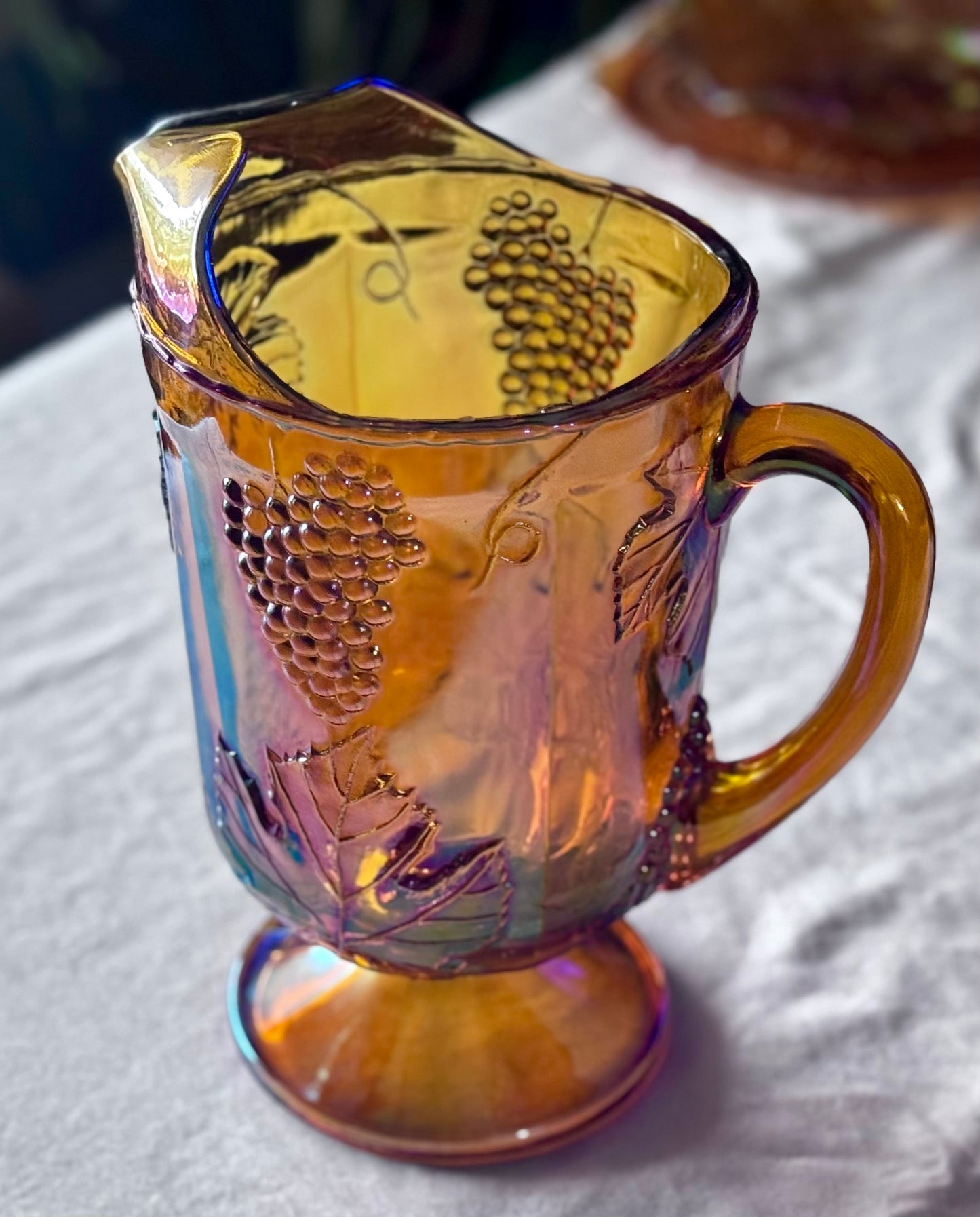 Large Indiana Carnival Glass Marigold Pitcher