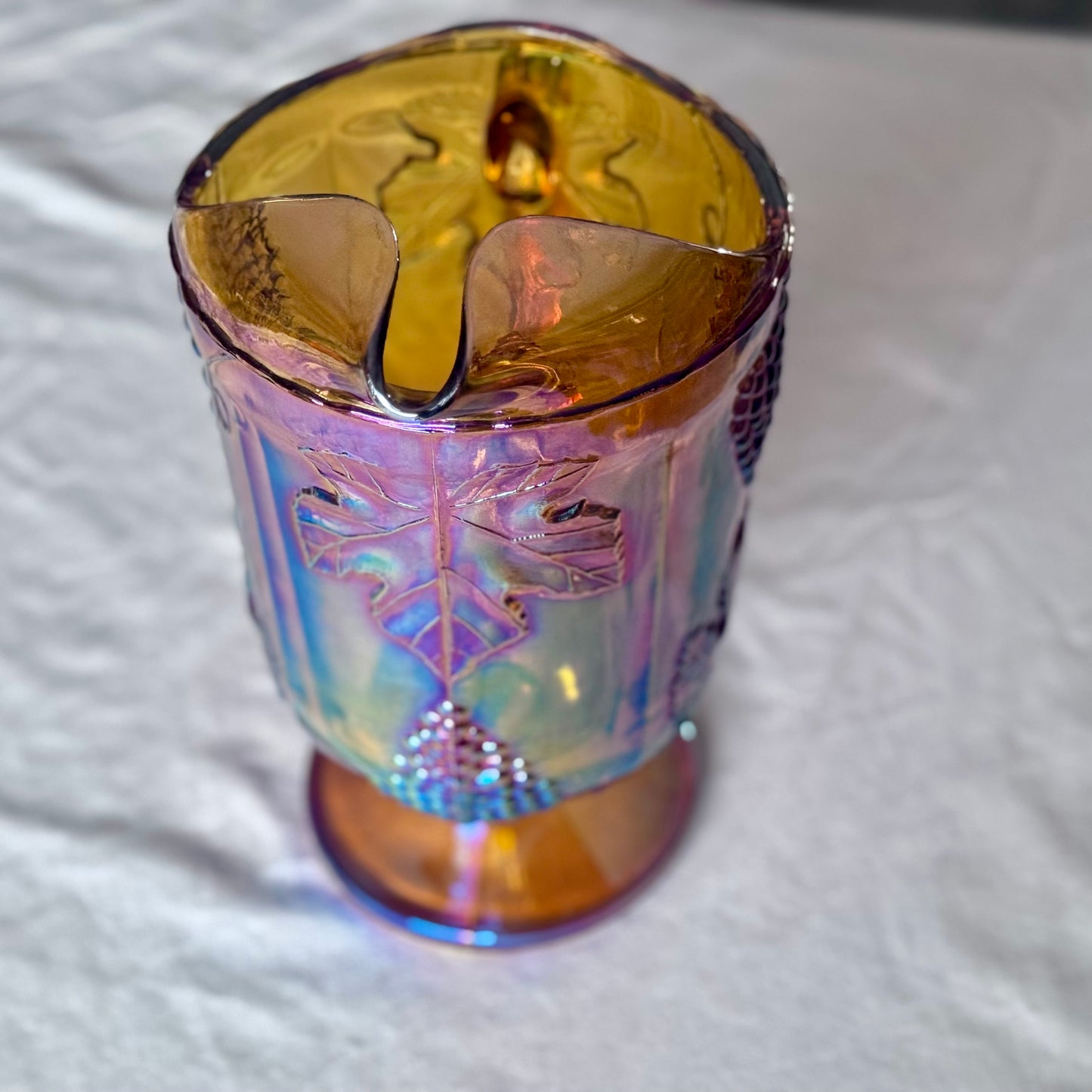 Large Indiana Carnival Glass Marigold Pitcher