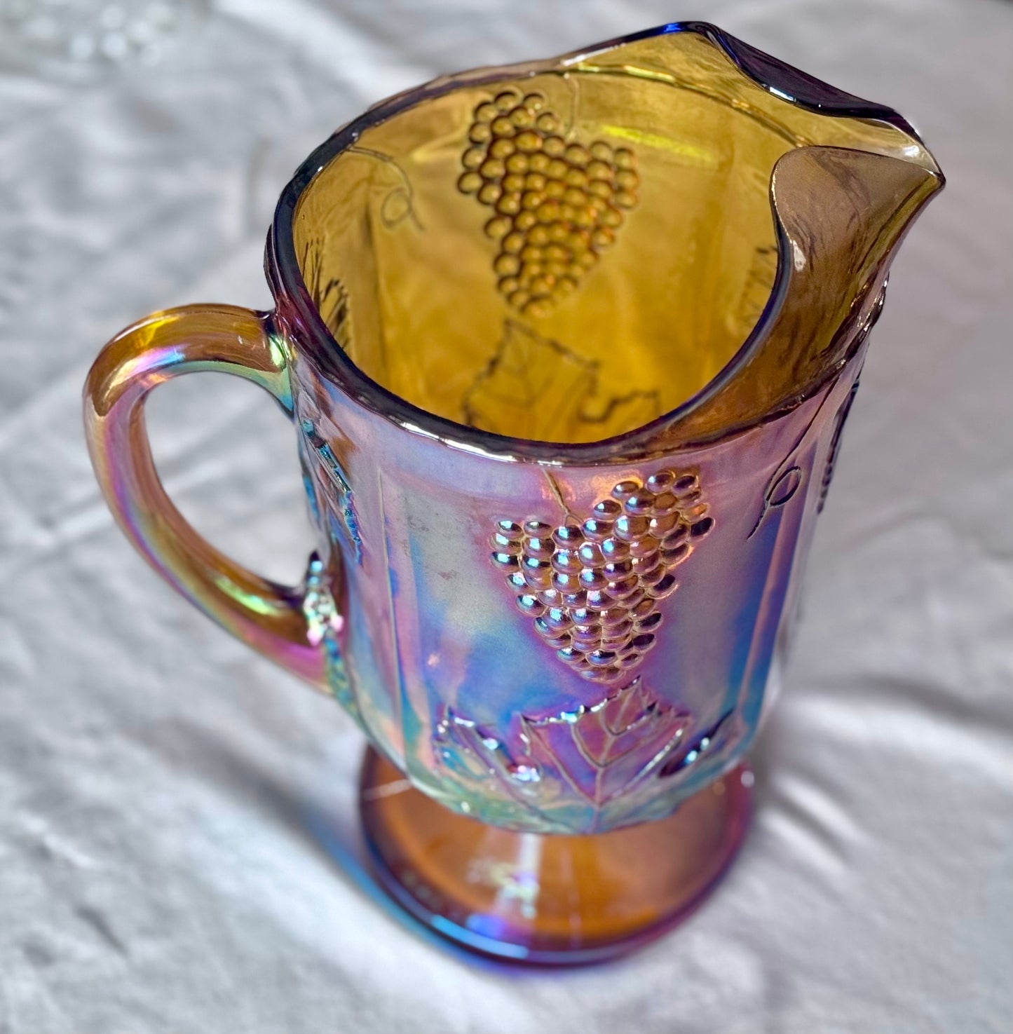 Large Indiana Carnival Glass Marigold Pitcher
