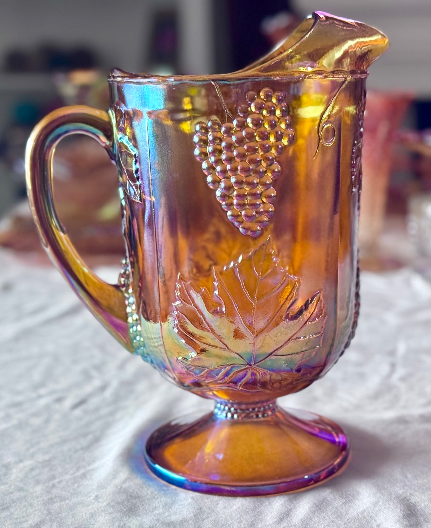 Large Indiana Carnival Glass Marigold Pitcher