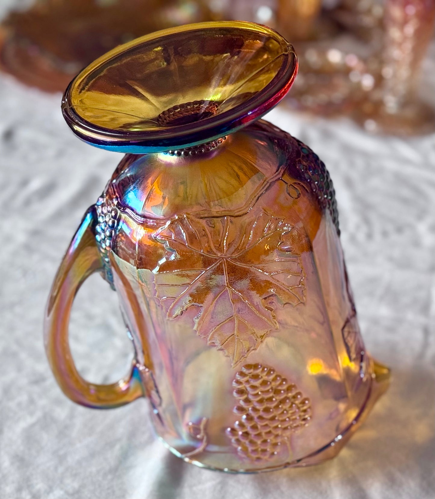 Large Indiana Carnival Glass Marigold Pitcher