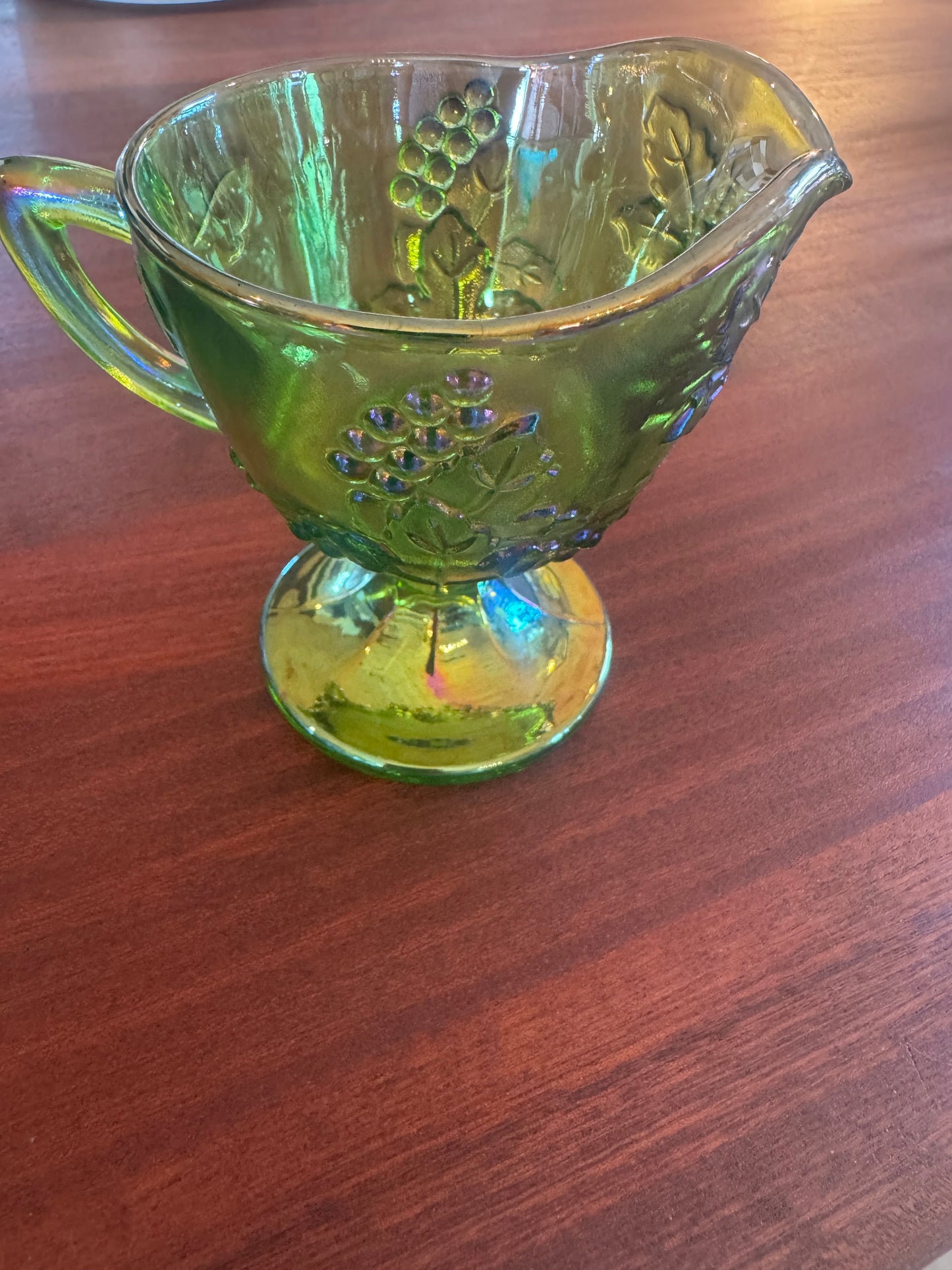 Green Harvest Grape Carnival Glass Creamer