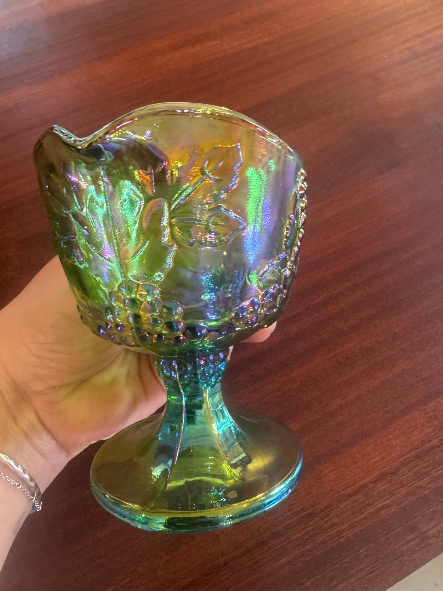 Green Harvest Grape Carnival Glass Creamer