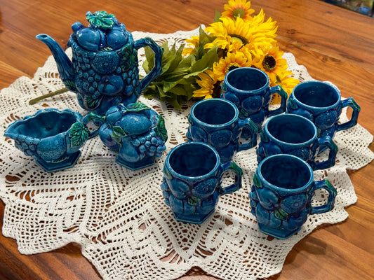 Inarco 'Mood Indigo' Ceramic Blue Fruit Pattern Tea/Coffee Set