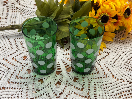 Anchor Hocking Forest Green Polka Dot Glasses