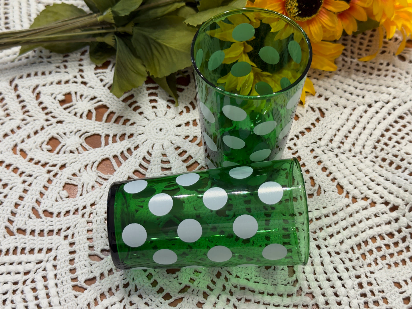 Anchor Hocking Forest Green Polka Dot Glasses
