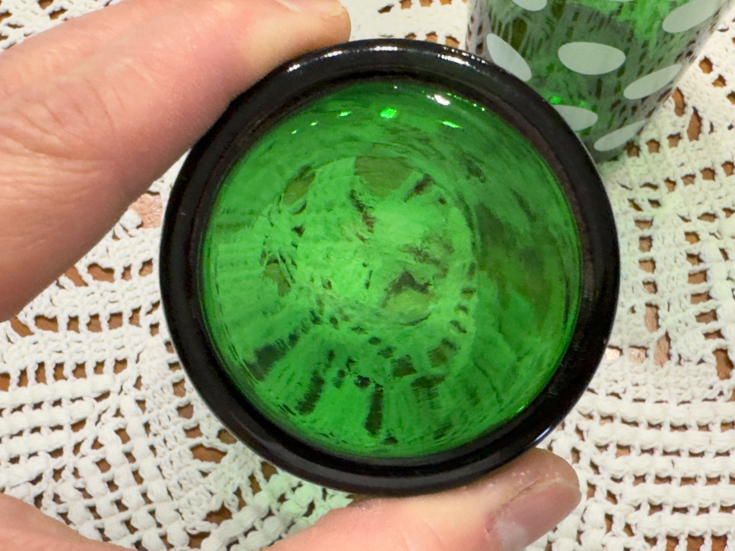 Anchor Hocking Forest Green Polka Dot Glasses