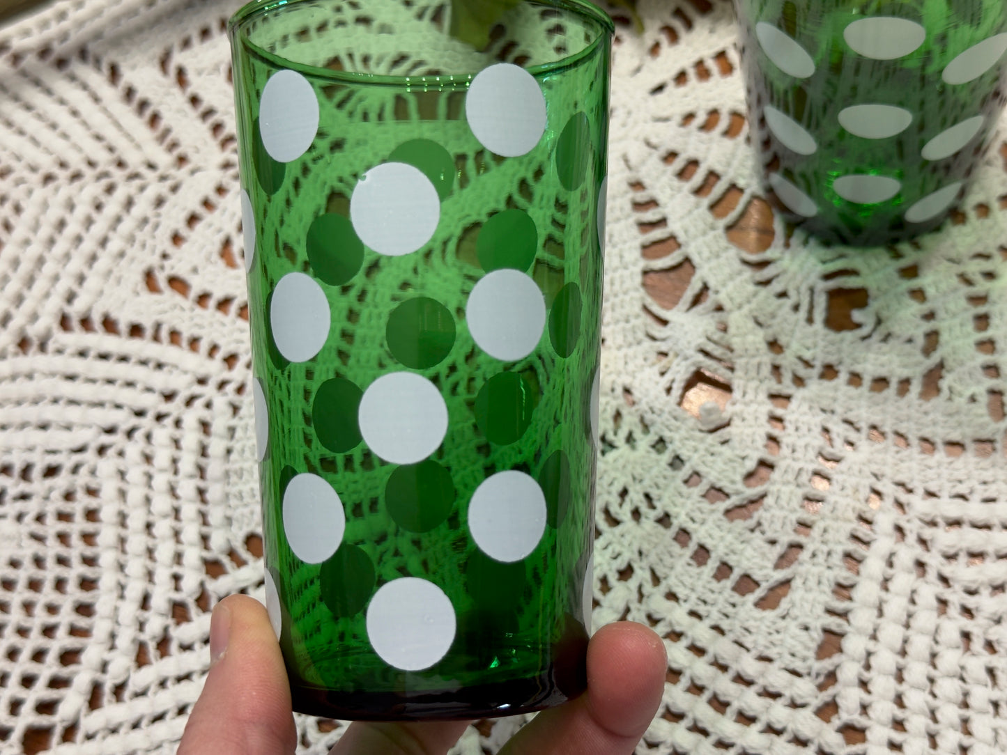Anchor Hocking Forest Green Polka Dot Glasses