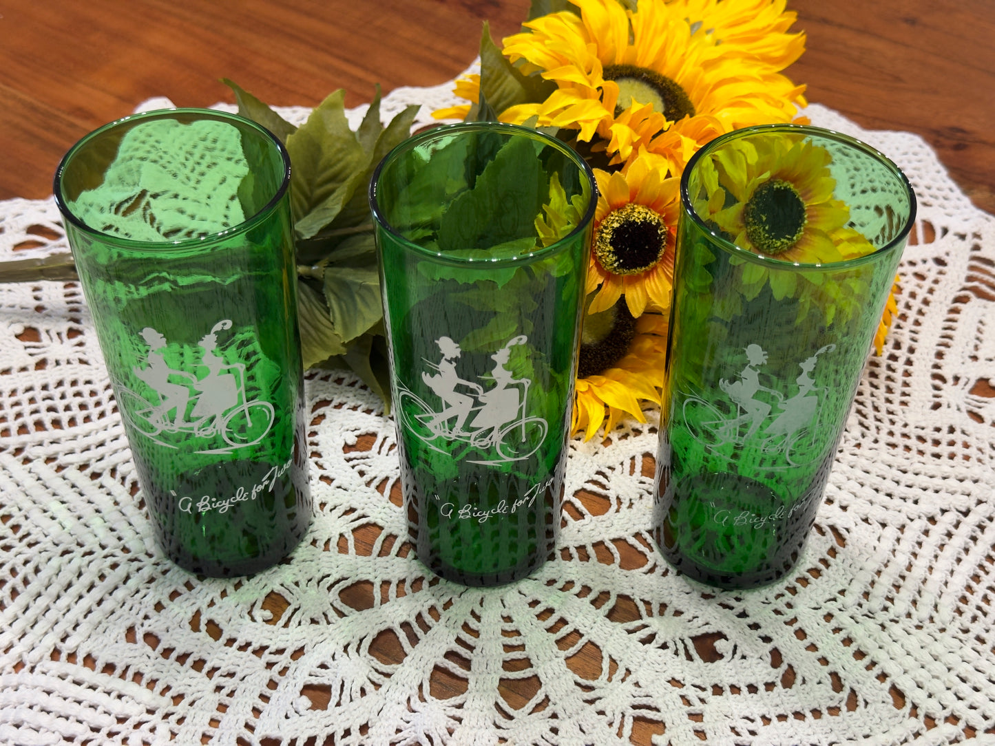 Anchor Hocking 1950-1965 'Gay Nineties' A Bicycle For Two Ice Tea Glasses