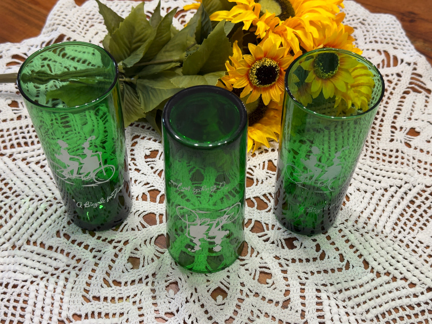 Anchor Hocking 1950-1965 'Gay Nineties' A Bicycle For Two Ice Tea Glasses