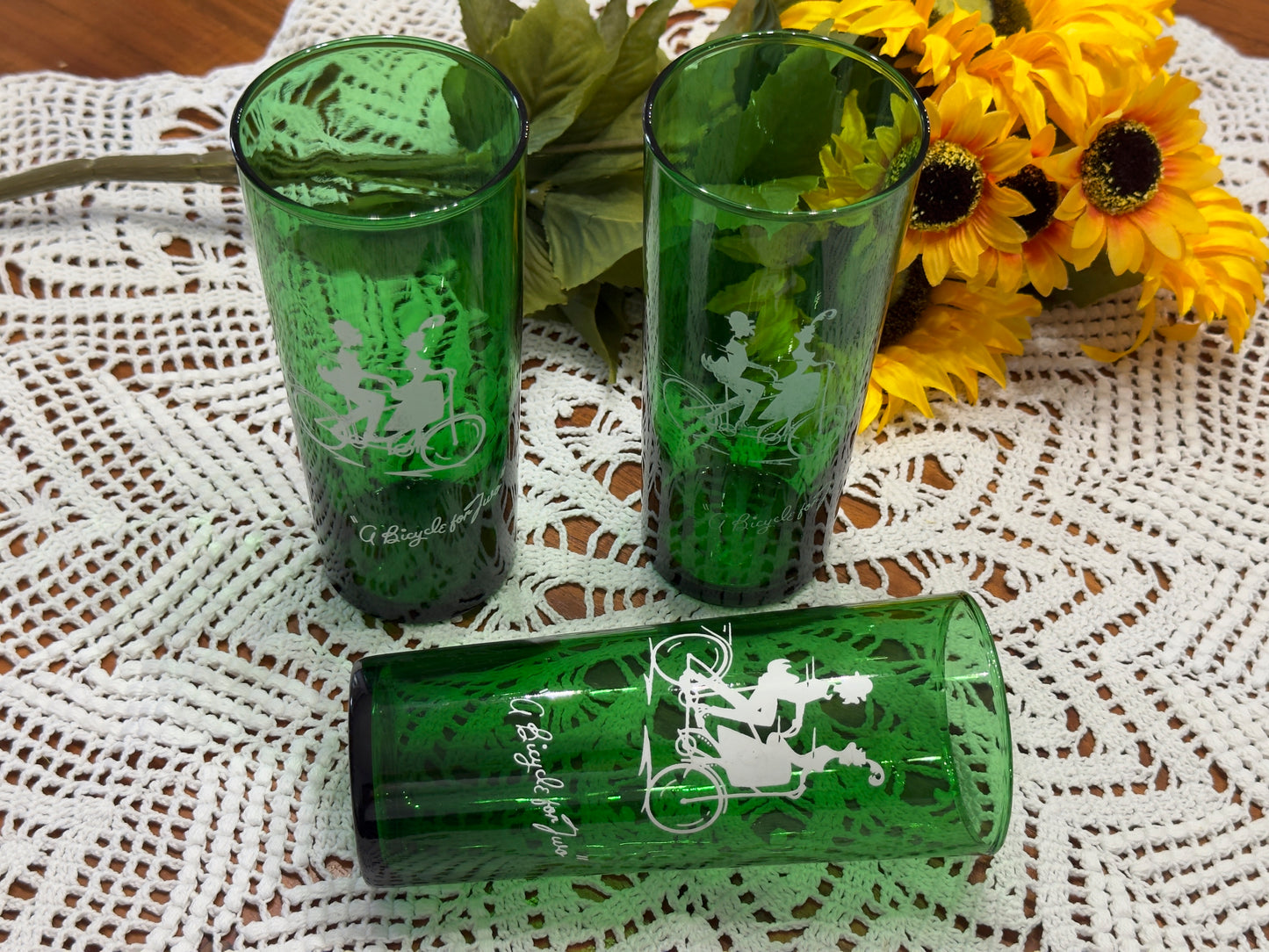 Anchor Hocking 1950-1965 'Gay Nineties' A Bicycle For Two Ice Tea Glasses
