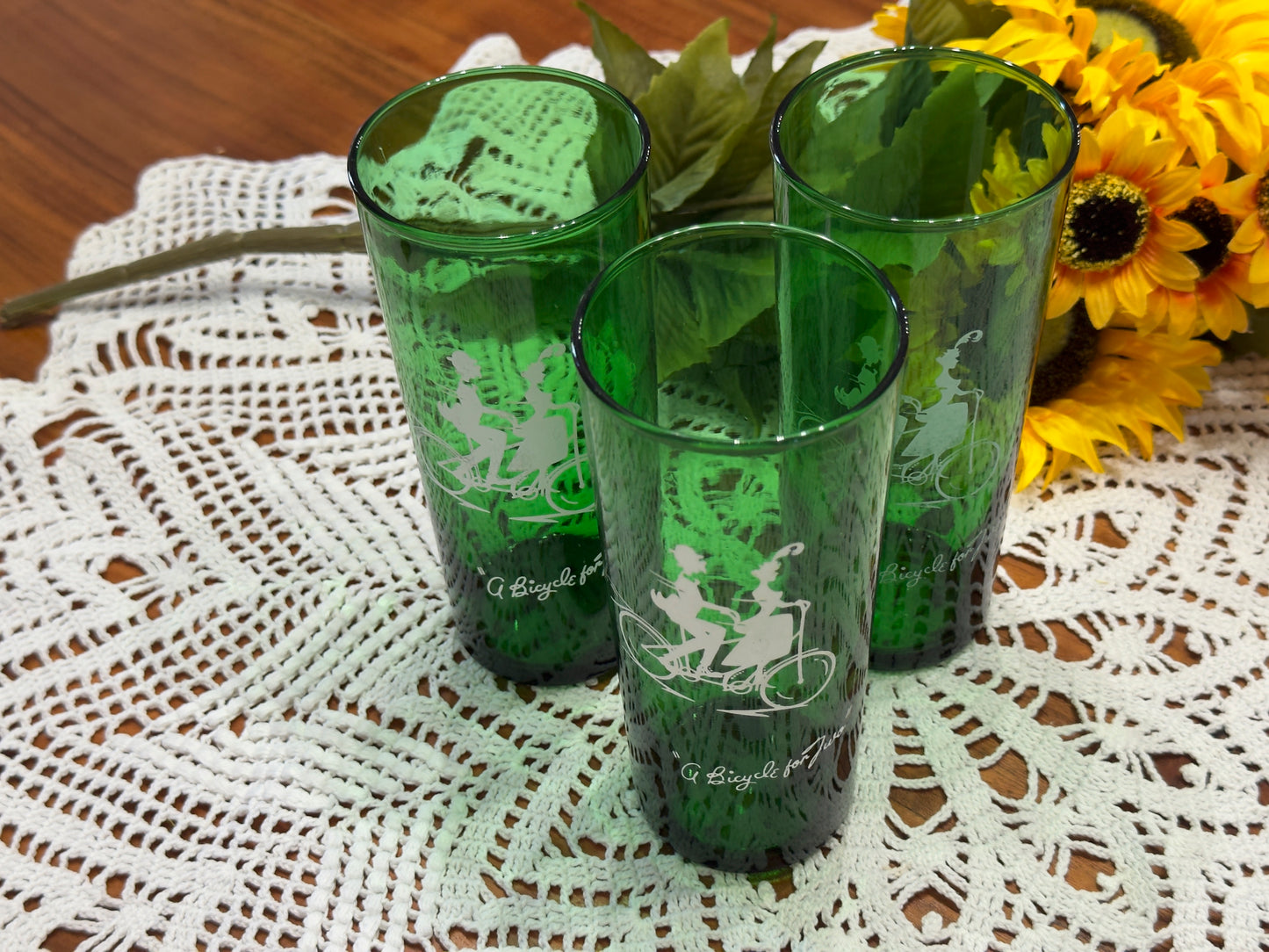 Anchor Hocking 1950-1965 'Gay Nineties' A Bicycle For Two Ice Tea Glasses