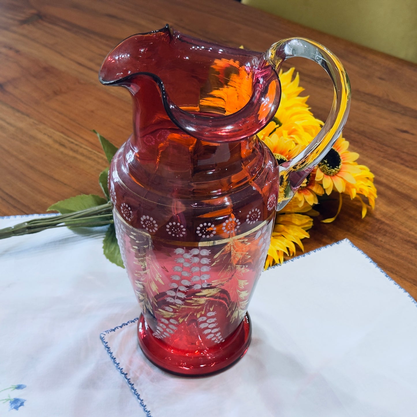 Antique Victorian-era Cranberry Glass Pitcher