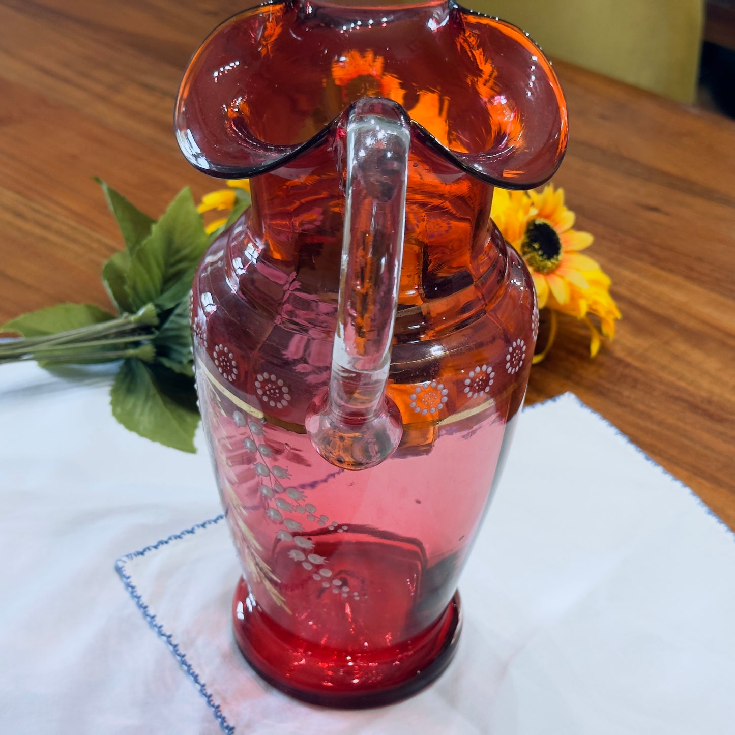 Antique Victorian-era Cranberry Glass Pitcher