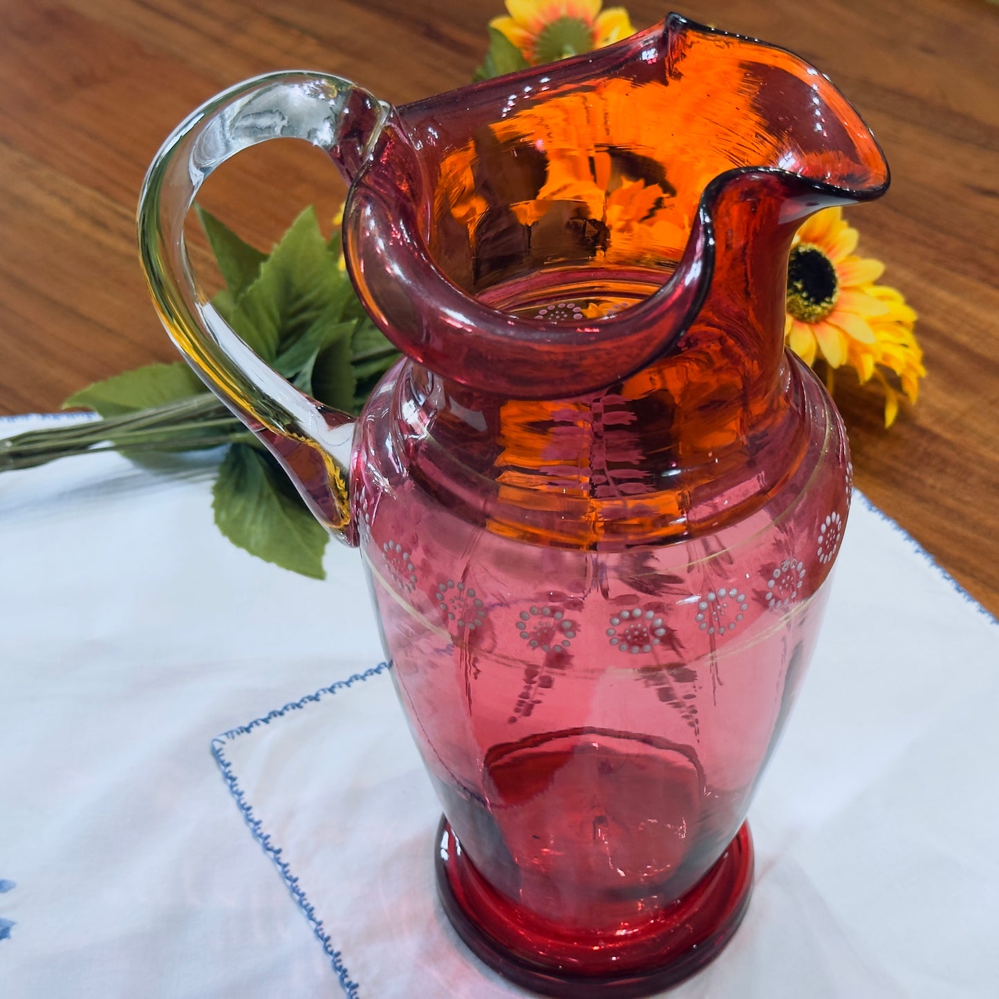 Antique Victorian-era Cranberry Glass Pitcher