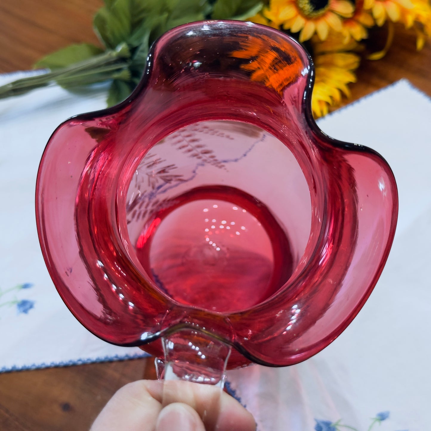 Antique Victorian-era Cranberry Glass Pitcher